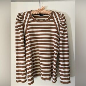 Veronica Beard Brown and White Striped Long Sleeve Top